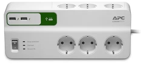 Филтър APC Essential SurgeArrest 6 outlets with 5V, 2.4A 2 port USB charger, 230V Germany