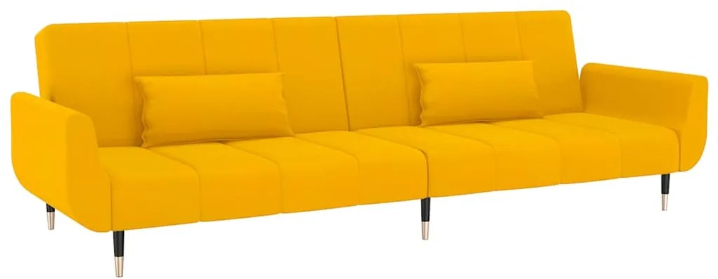 337589 vidaXL 2-местно разтегателно канапе с две възглавници, жълто, кадифе