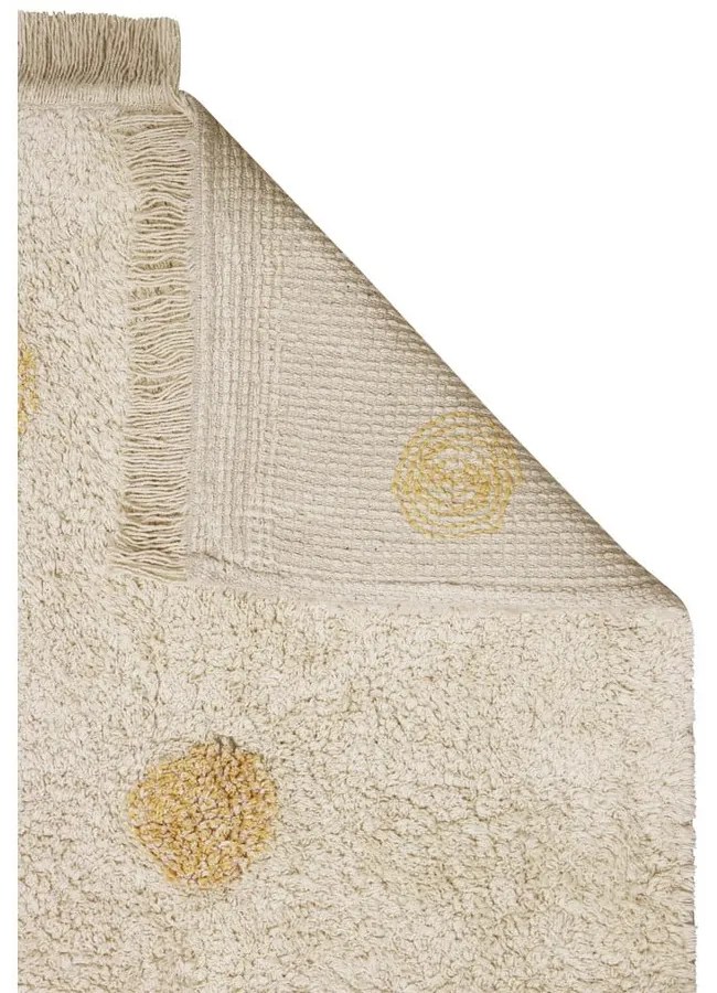 Ръчно изработен памучен детски килим подходящ за пране в цвят жълта охра и кремаво 120x160 cm Hippy Dots Honey – Lorena Canals