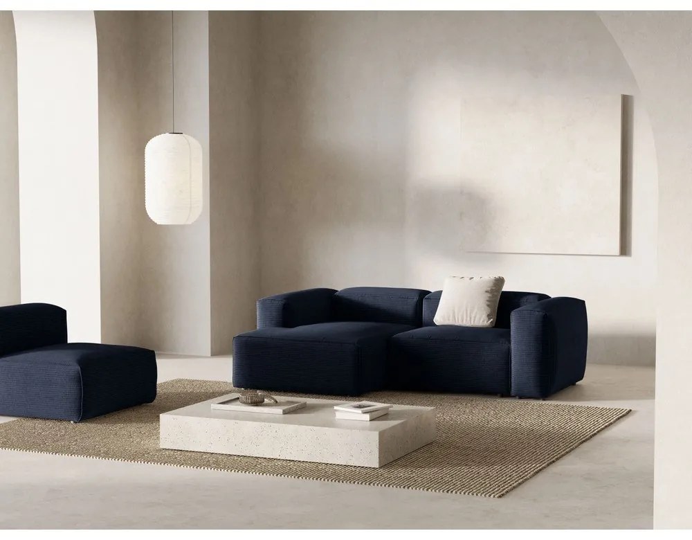 Тъмносин ъглов диван от рипсено кадифе (ляв ъгъл) Bergamo – Cosmopolitan Design