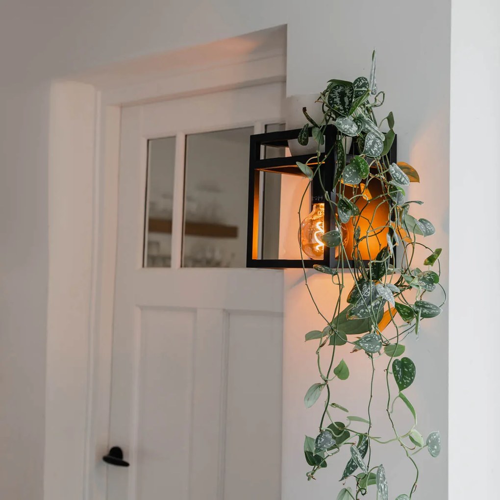 Индустриален стенен аплик черен с рафт - Cage Rack