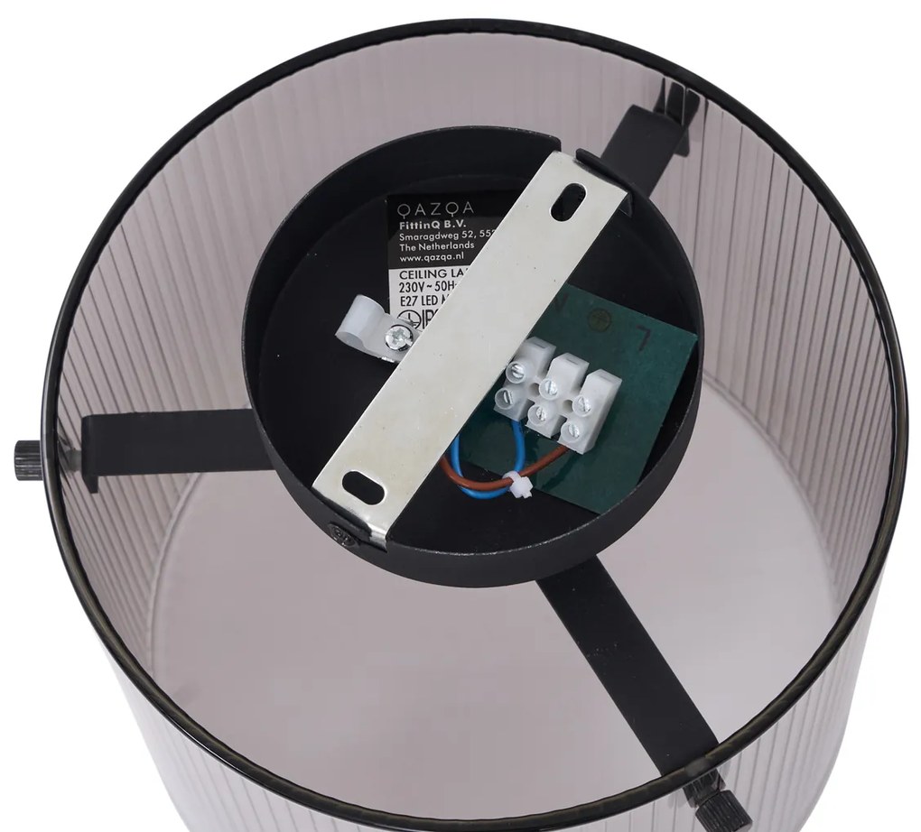 Таванна лампа в стил Арт Деко черна с димно стъкло - Лаура