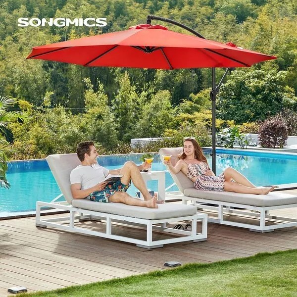 SONGMICS чадър 300 см със стойка UV защита до UPF 50+  - Червено