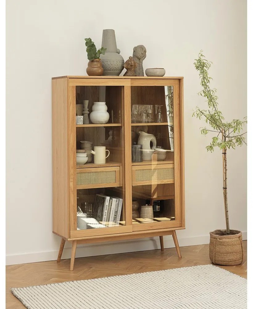 Витрина от декор от дъб с плъзгащи се врати в естествен цвят 110x160 cm Barrali – Unique Furniture