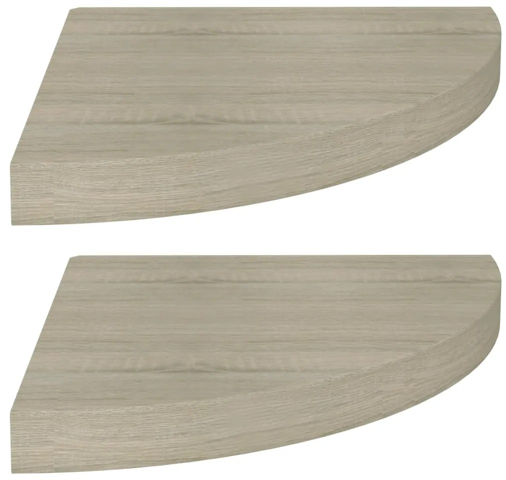 323926 vidaXL Окачени ъглови рафтове, 2 бр, дъб, 35x35x3,8 см, МДФ