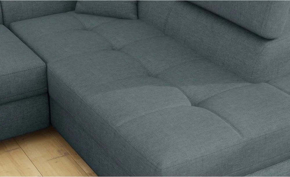 Син разтегателен ъглов диван с място за съхранение (десен ъгъл L форма) Anton – ELTAP