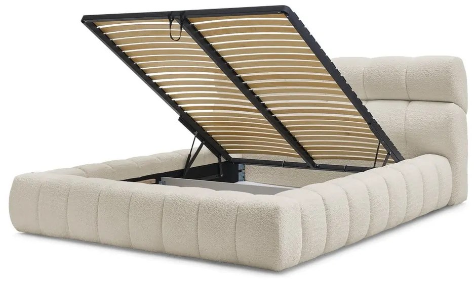 Бежово двойно тапицирано легло с място за съхранение с включена подматрачна рамка 160x200 cm Mont Blanc – Bobochic Paris