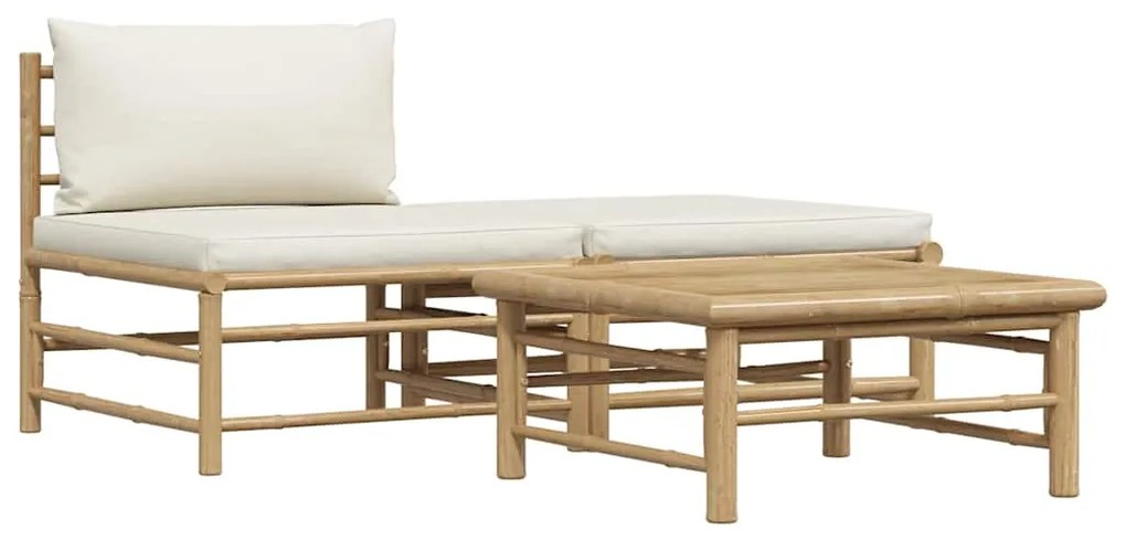 313142 vidaXL Градински лаундж комплект кремави възглавници 3 части бамбук