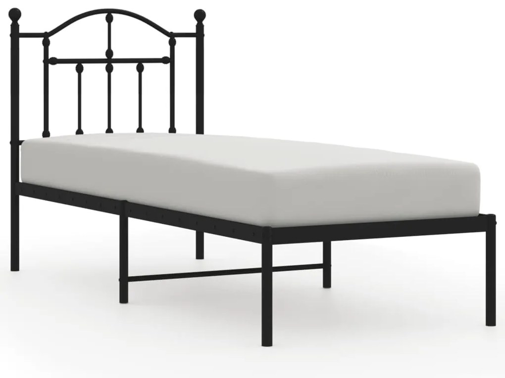 353429 vidaXL Метална рамка за легло с горна табла, черна, 75x190 см