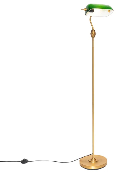 Класическа подова лампа за нотариус бронз със зелено стъкло - Banker