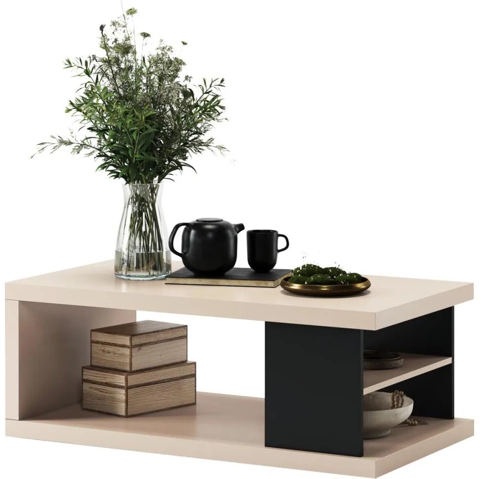 Холна маса с рафт и място за съхранение LORA бежова/черна