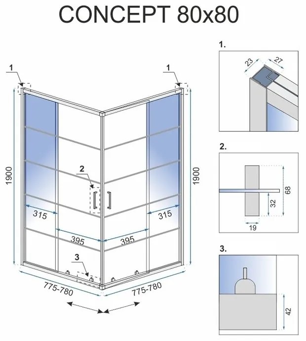 Душ кабина Rea Concept Black 80x80