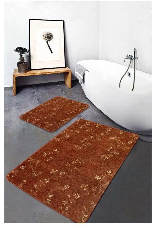Кафяви кадифени килими за баня в комплект от 2 бр. 60x100 cm – Mila Home