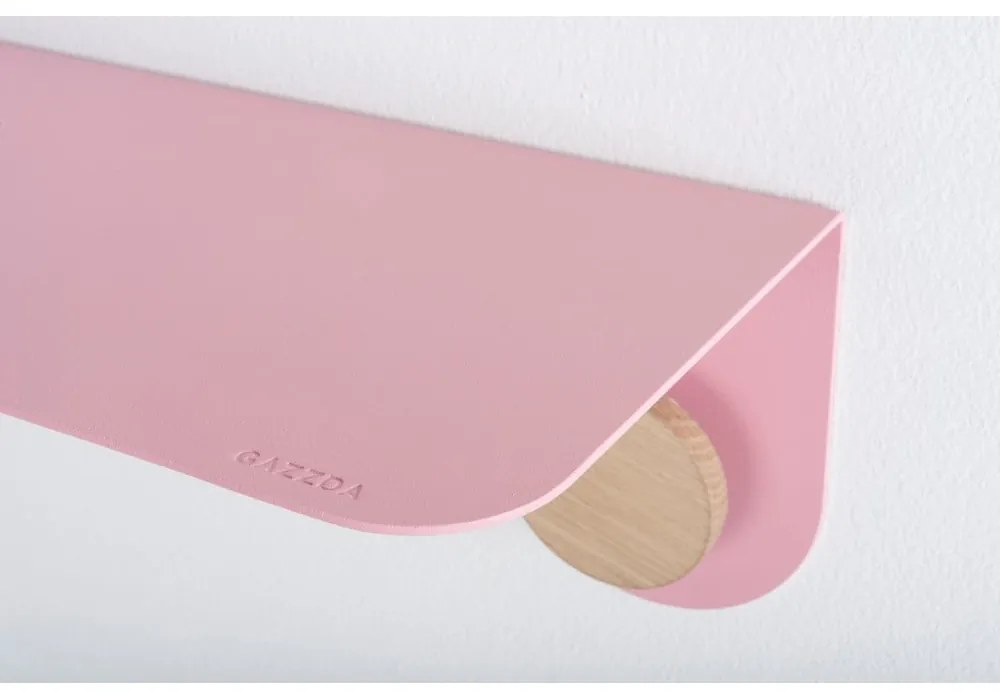 Стенен рафт от розова стомана с детайли от дъбово дърво с 2 куки, дължина 70 см Hook - Gazzda