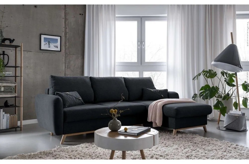 Тъмно сив ъглов разтегателен диван, десен ъгъл Scandic Lagom - Miuform