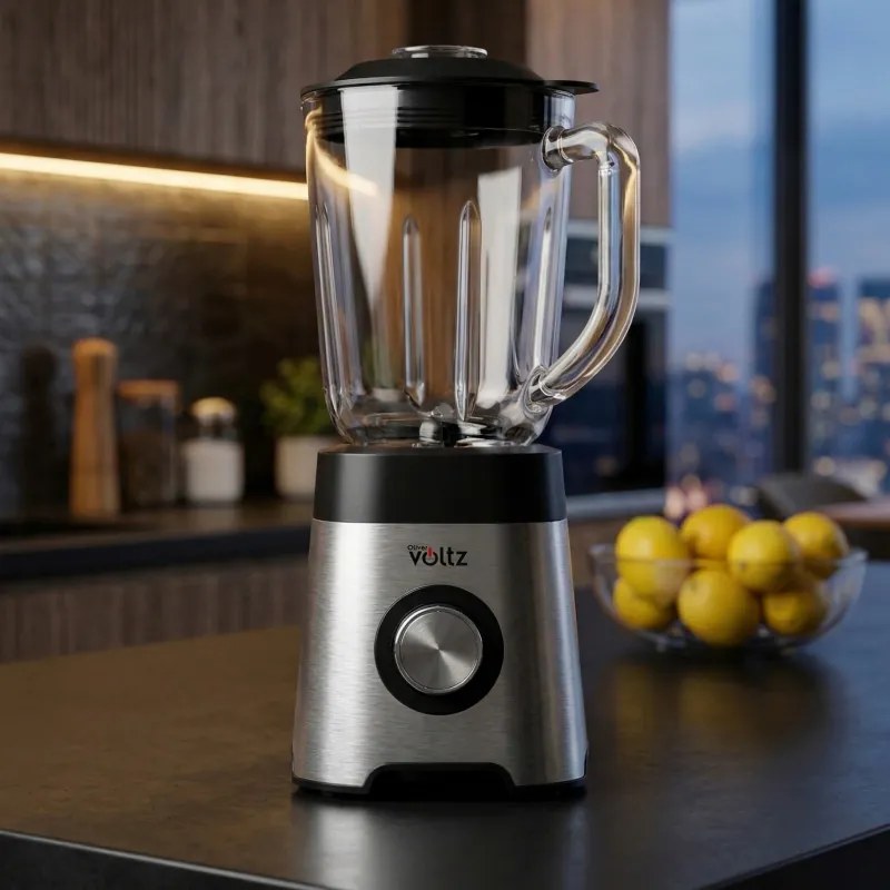 Блендер Oliver Voltz OV51162E, 800 W, 2 скорости+Pulse, Стъклена кана с капацитет 1.5 л, Трошене на лед, Сребрист