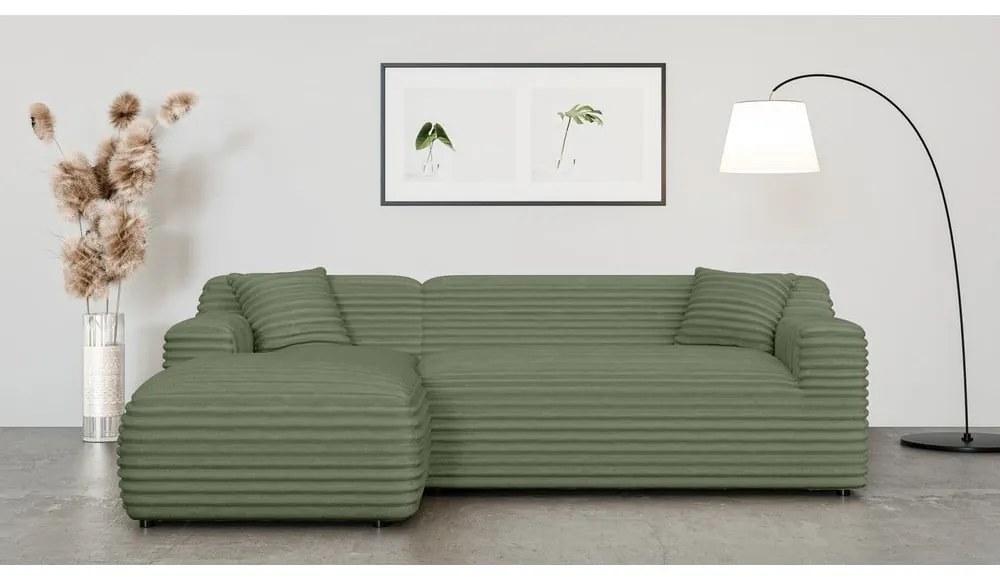 Зелен ъглов диван от рипсено кадифе (ляв ъгъл) Martin – Ropez