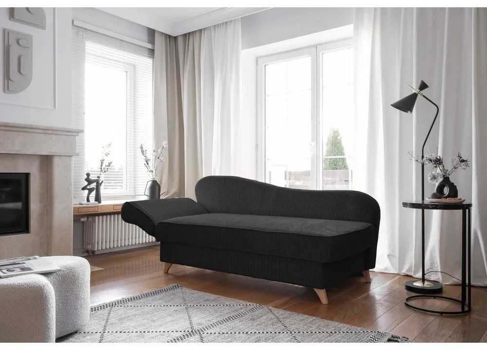 Антрацитен шезлонг от рипсено кадифе (ляв ъгъл) Chic Charlotte – Miuform