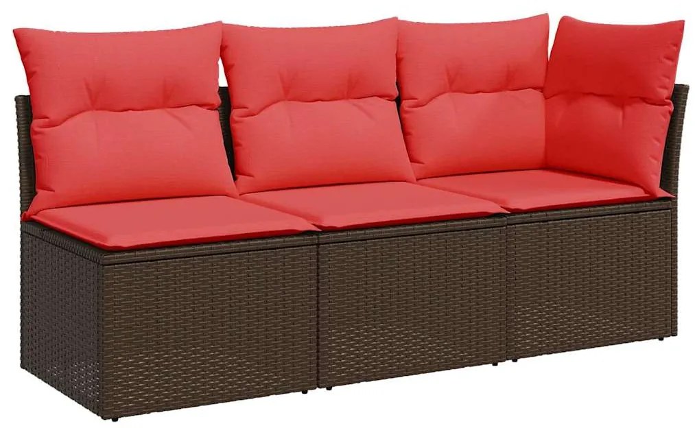 366241 vidaXL Градински диван с възглавници, 3-местен, кафяв, полиратан