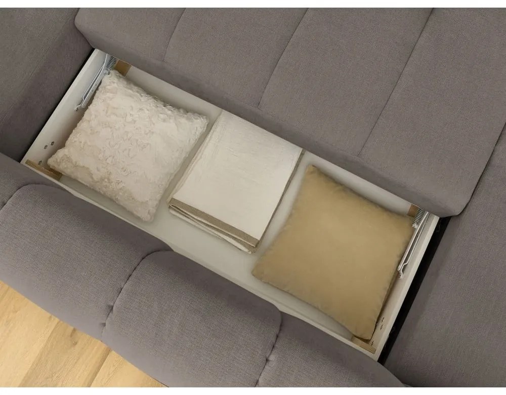 Кафяво-сив сгъваем/с място за съхранение ъглов диван (десен ъгъл/U форма) Fuji – Bobochic Paris