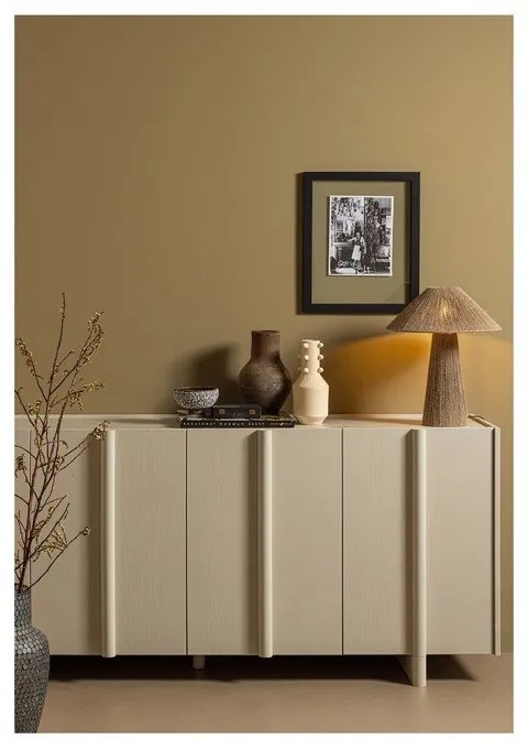 Кремав нисък модулен скрин от борова дървесина 200x85 cm Basu - WOOOD