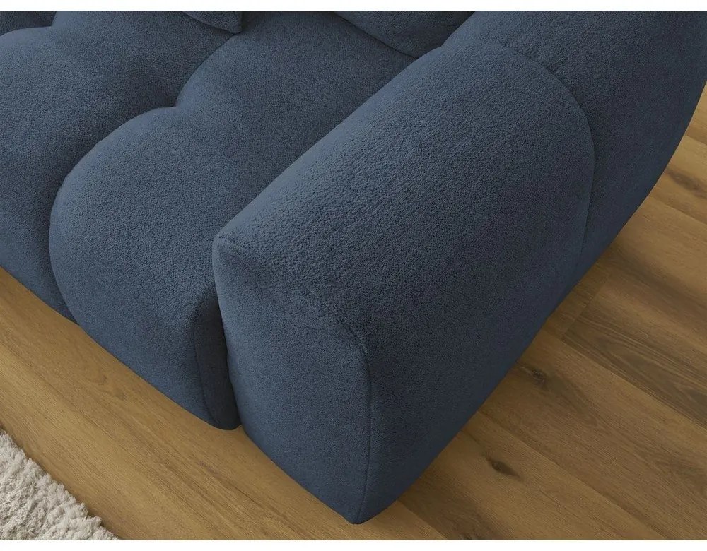 Син шенилов разтегателен ъглов диван с място за съхранение (ляв ъгъл) Roxelane – Bobochic Paris
