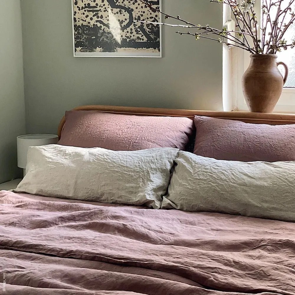 Стара лилава ленена калъфка за възглавница с ивици, 50 x 60 cm - Linen Tales