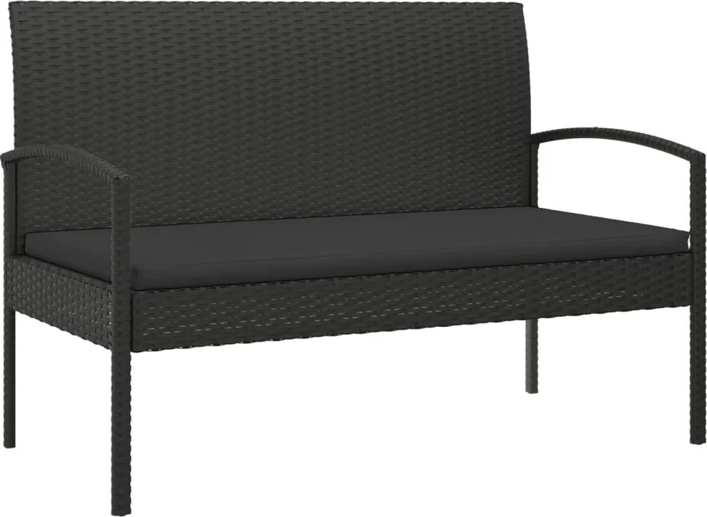 362168 vidaXL Градинска пейка с възглавница, черна, 105 см, полиратан
