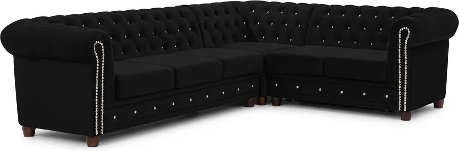 Черен кадифен разтегателен ъглов диван (десен ъгъл L форма) York Blik – Ropez