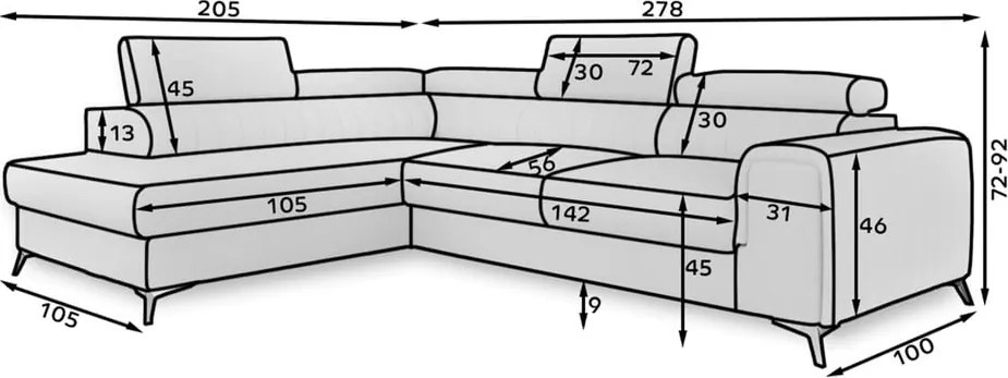 Тъмносив кадифен разтегателен ъглов диван с място за съхранение (ляв ъгъл L форма) Laurence – ELTAP