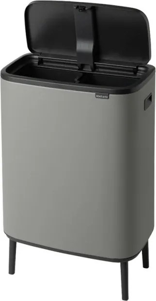 Кош за боклук Brabantia Bo Touch Hi 1001266, 2x30 л, Плътно прилепване към стена, Реглаж на краката, Минерално покритие, Сив