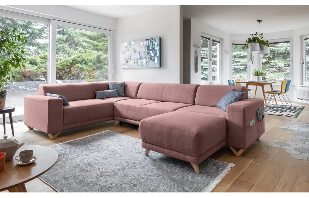Розов разтегателен/с място за съхранение ъглов диван (ляв ъгъл/U форма) Classy Sophie – Miuform