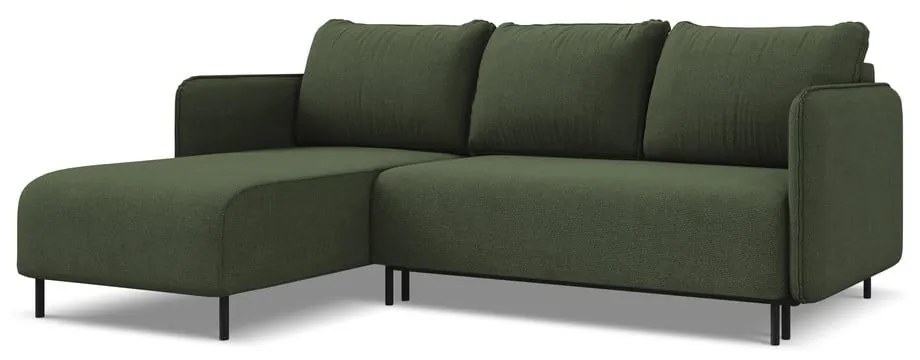 Зелен разтегателен ъглов диван с място за съхранение (ляв ъгъл) Luana – Makamii
