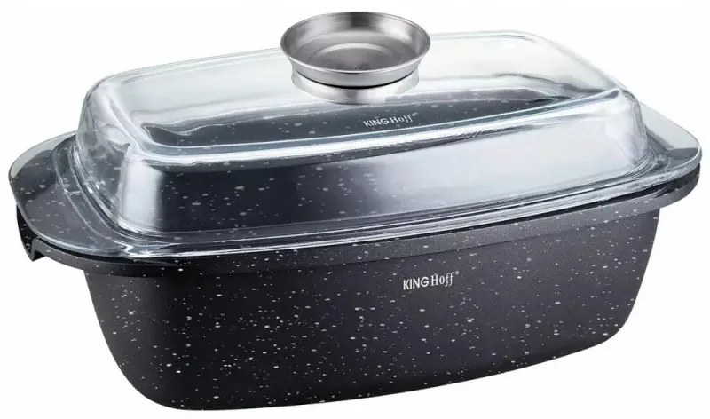 Ростер за фурна и котлон Kinghoff KH 1608, 5.5 литра, Капак с дозатор, Мраморно покритие, Индукция, Черен