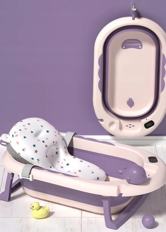 Сгъваема бебешка вана VAIANA PREMIUM с възглавница и стойка - повече цветове лилаво