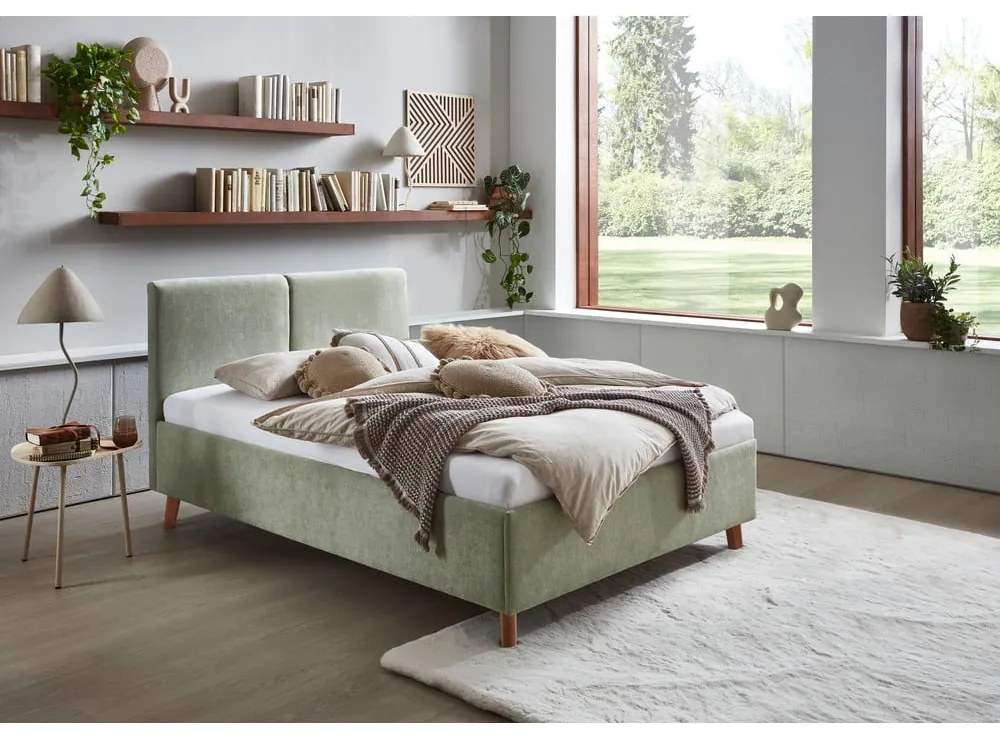 Светлозелено двойно легло 140x200 cm тапицирано с включена подматрачна рамка Piano – Meise Möbel