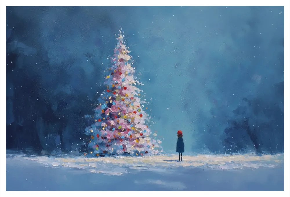 Картина на платно – Коледно дърво и самотен пътник