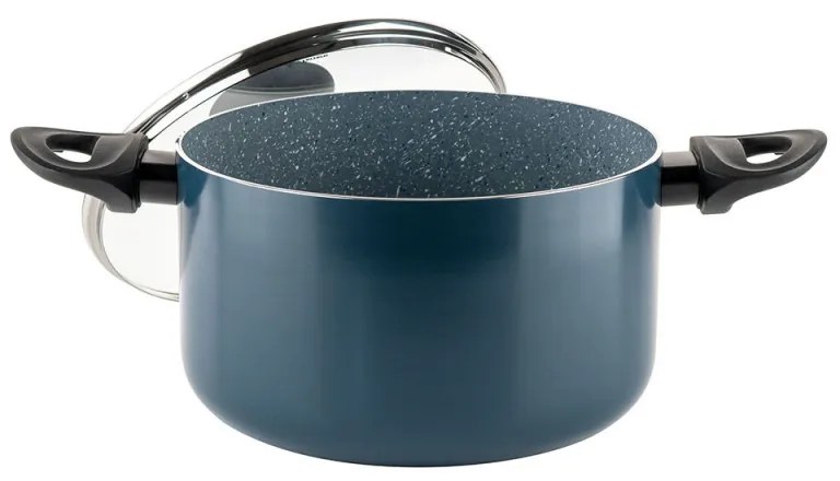 Дълбока тенджера Luigi Ferrero Prima FR-2245D, 22x13 см, 4.5 л, Незалепващо покритие с мраморен ефект, Индукция, Стъклен капак с отвор, Тъмносин