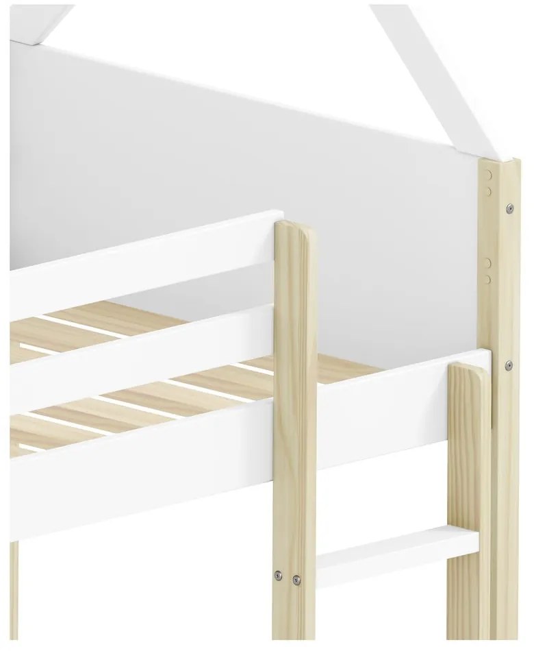 Двуетажно детско легло тип къща в бял и естествен цвят 90x190 cm Valka – Marckeric