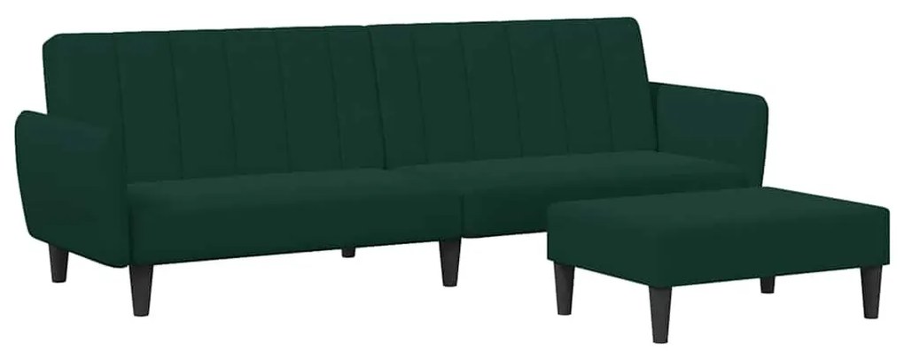 3216252 vidaXL 2-местно разтегателно канапе с табуретка, тъмнозелено, кадифе