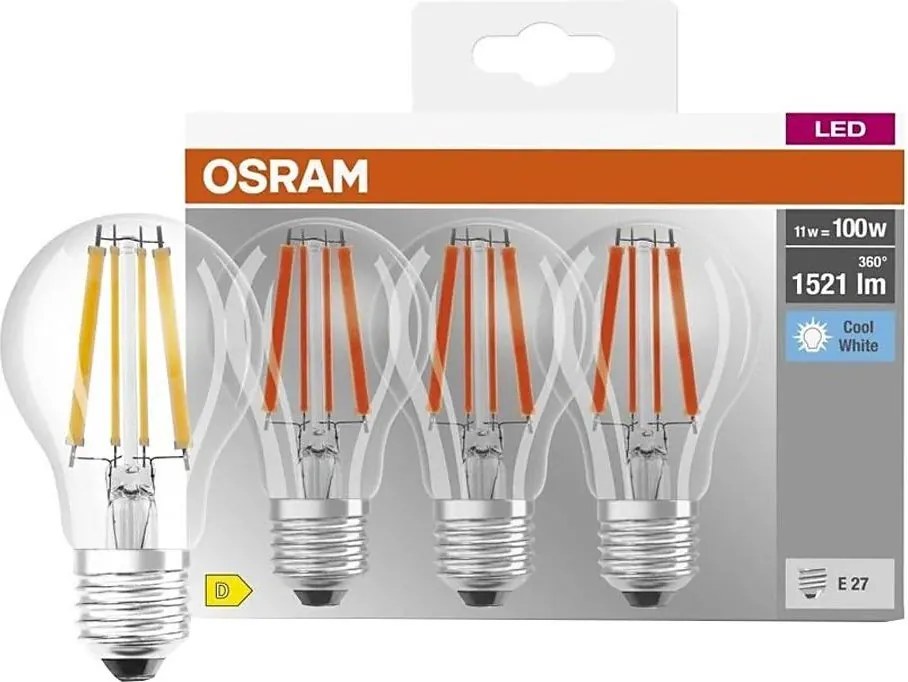 Комплект от 3 LED крушки BASE CLASSIC FILAMENT A60 E27/11W/230V 4000K - Osram