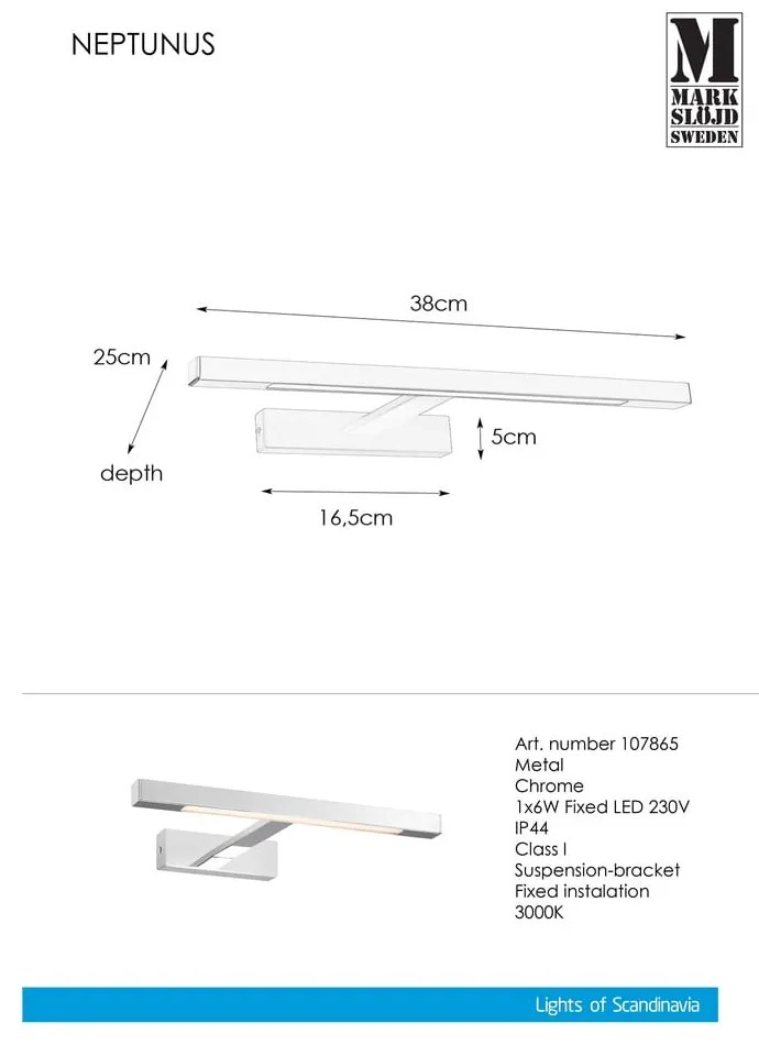 LED лампа за стена в сребристо (дължина 38 см) Neptunus - Markslöjd