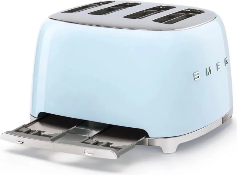 Тостер за хляб SMEG 50's Style TSF03PBEU, 2000W, 4 филии, 6 нива, Тавичка за трохи, Вграден кабел, Неръждаема стомана, Син
