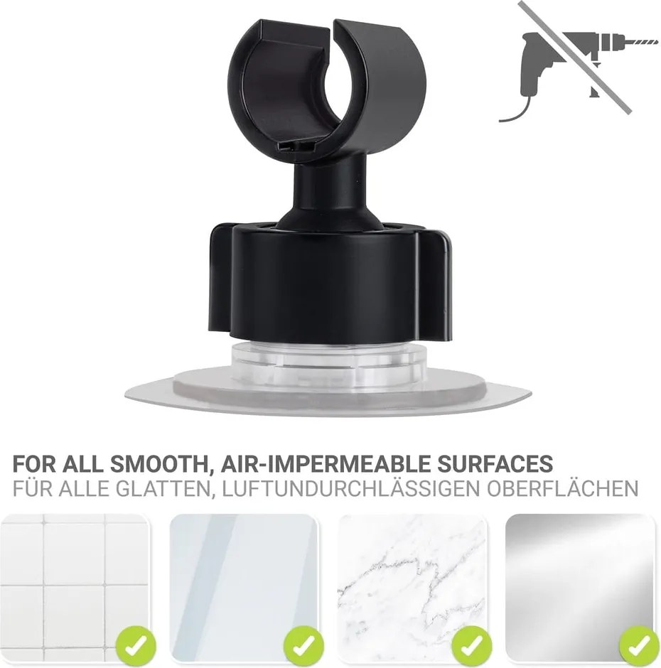 Черен пластмасов държач за душ слушалка без пробиване Libertà – Wenko