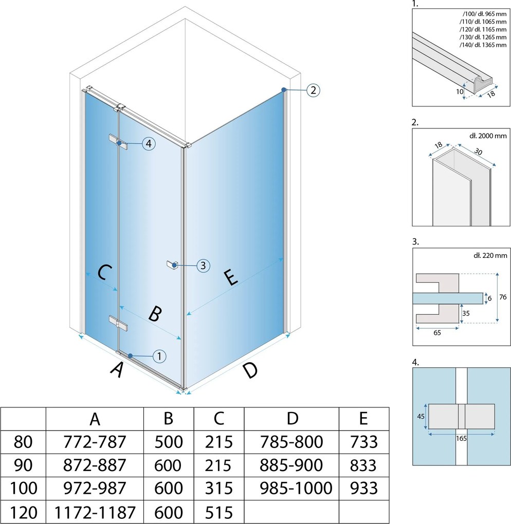 Душ кабина Rea Atlas 80x90 Brush Gold