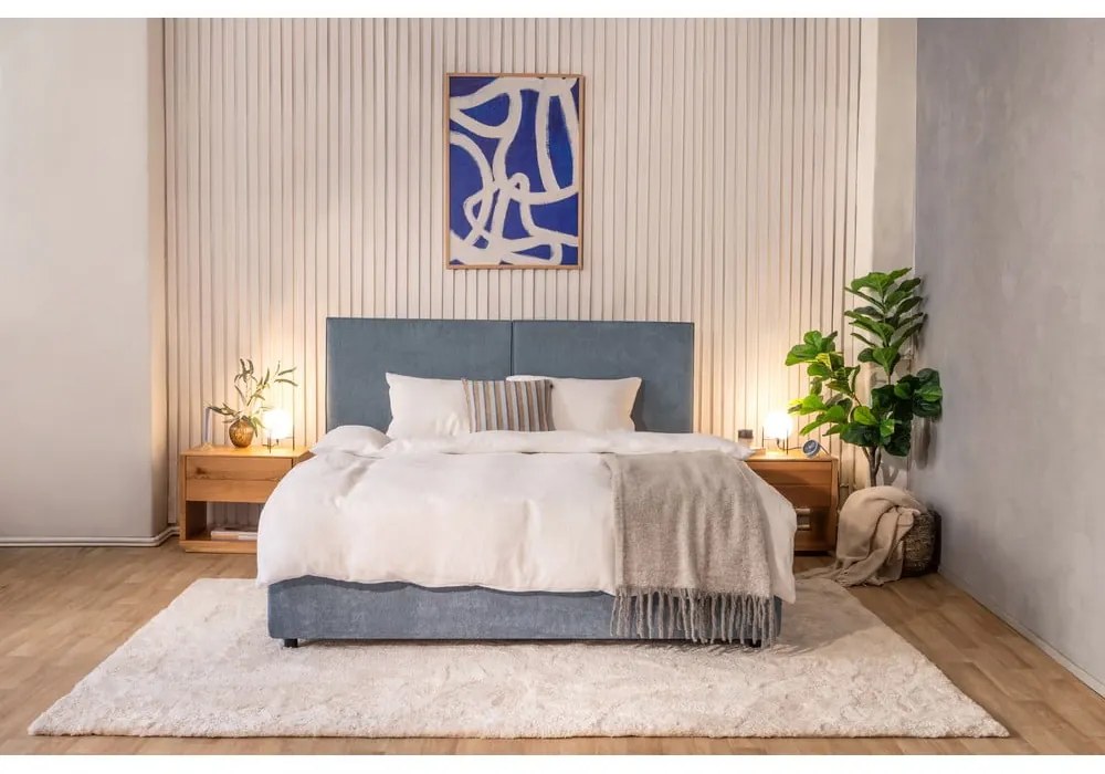 Синьо тапицирано двойно легло с място за съхранение и включена подматрачна рамка 160x200 cm Myra Bold – Bonami Selection