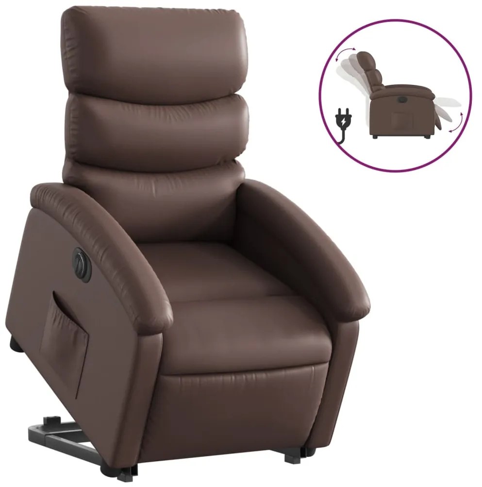 3204056 vidaXL Електрически изправящ реклайнер стол, кафяв, изкуствена кожа
