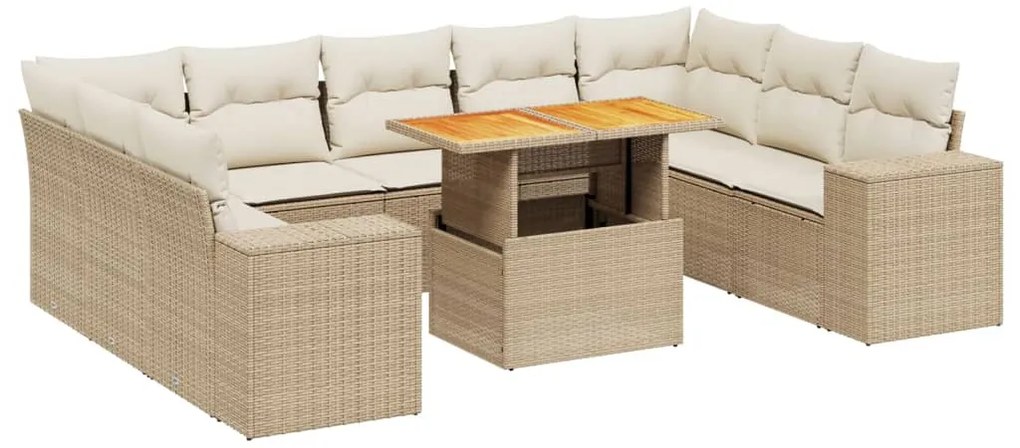 3272780 vidaXL Градински диван с възглавници, 10 части, бежов полиратан