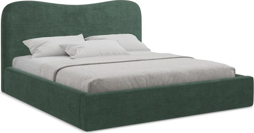 Зелено двойно легло 140x200 cm тапицирано с място за съхранение с включена подматрачна рамка Kahai – Makamii