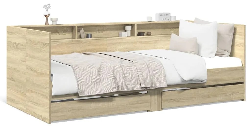 3280848 vidaXL Дневно легло с чекмеджета, без матрак, сонома дъб, 90x200 см